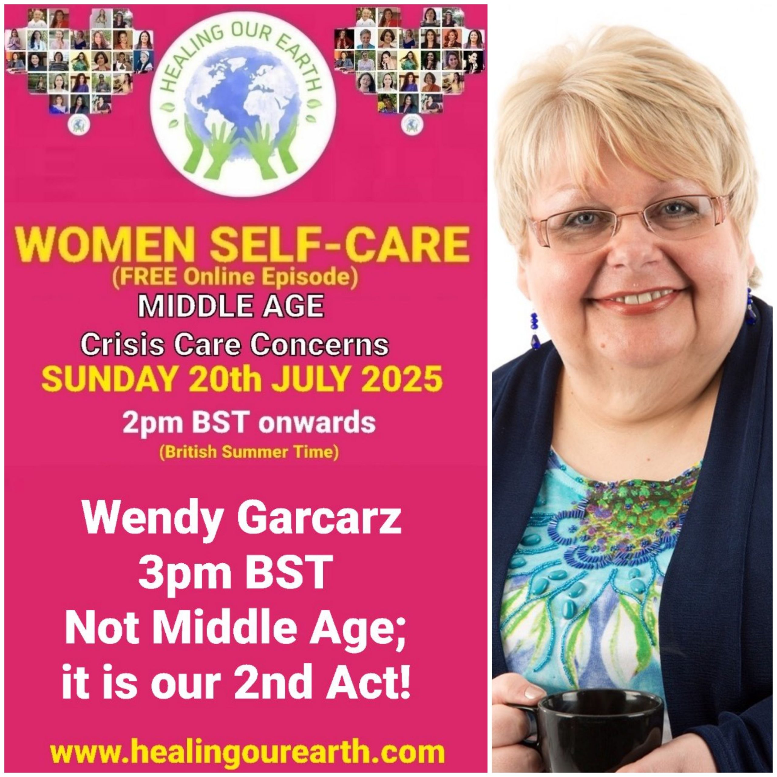 Promotional poster for "GL Women: Enhancing Better Womenhood" event on December 1, 2024, at 2 PM GMT. Features a photo of Dr. Anjali Agarwal, who is listed as co-host and resident panelist. Website: www.healingourearth.com. Background collage of women's photos.