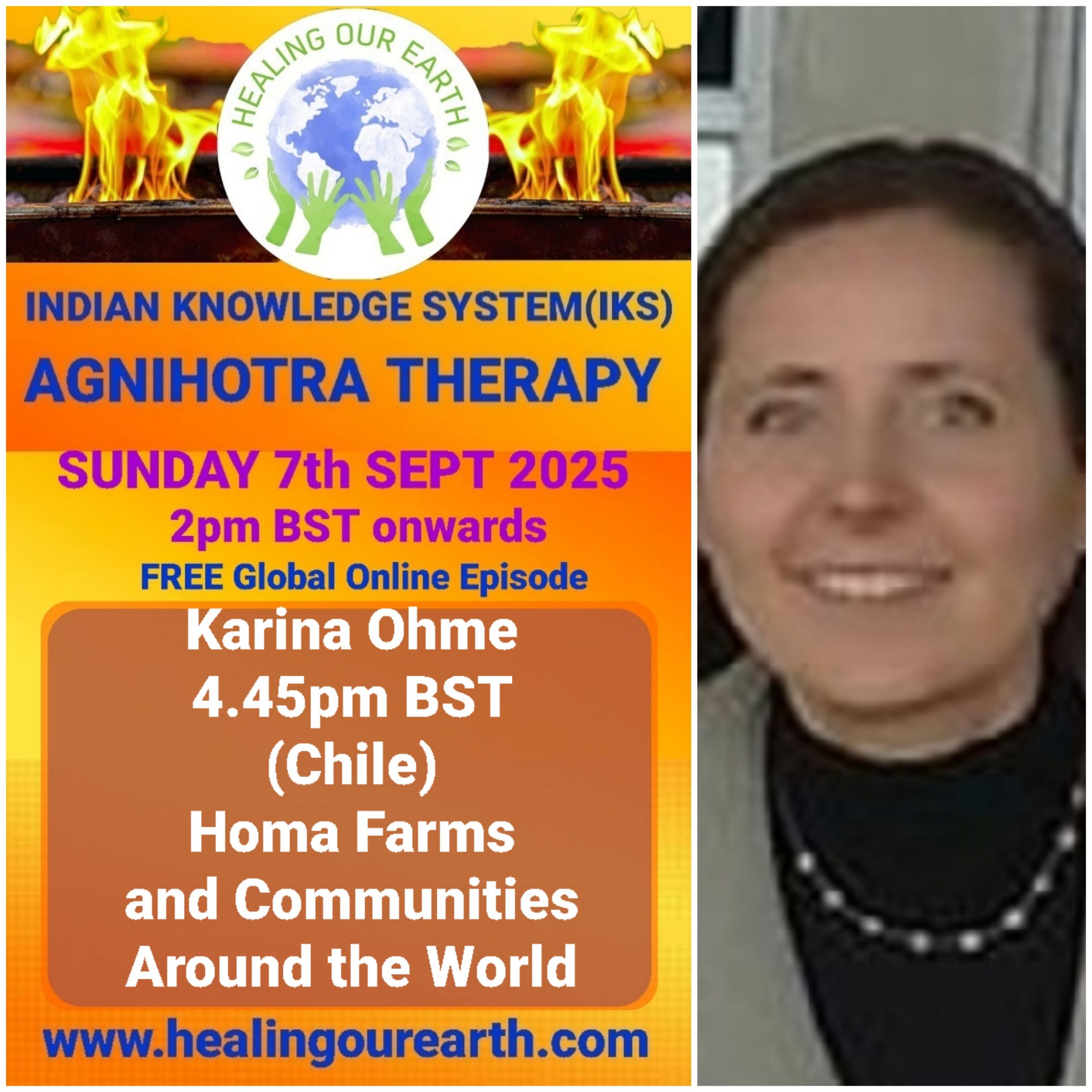 This is a promotional image for the "Guru Purnima Special" event hosted by Healing Our Earth. The event takes place on Sunday, 21st July 2024, starting at 2 PM BST. The image features a photo of Shashwat Sharma, the child host. The website www.healingourearth.com is also displayed.