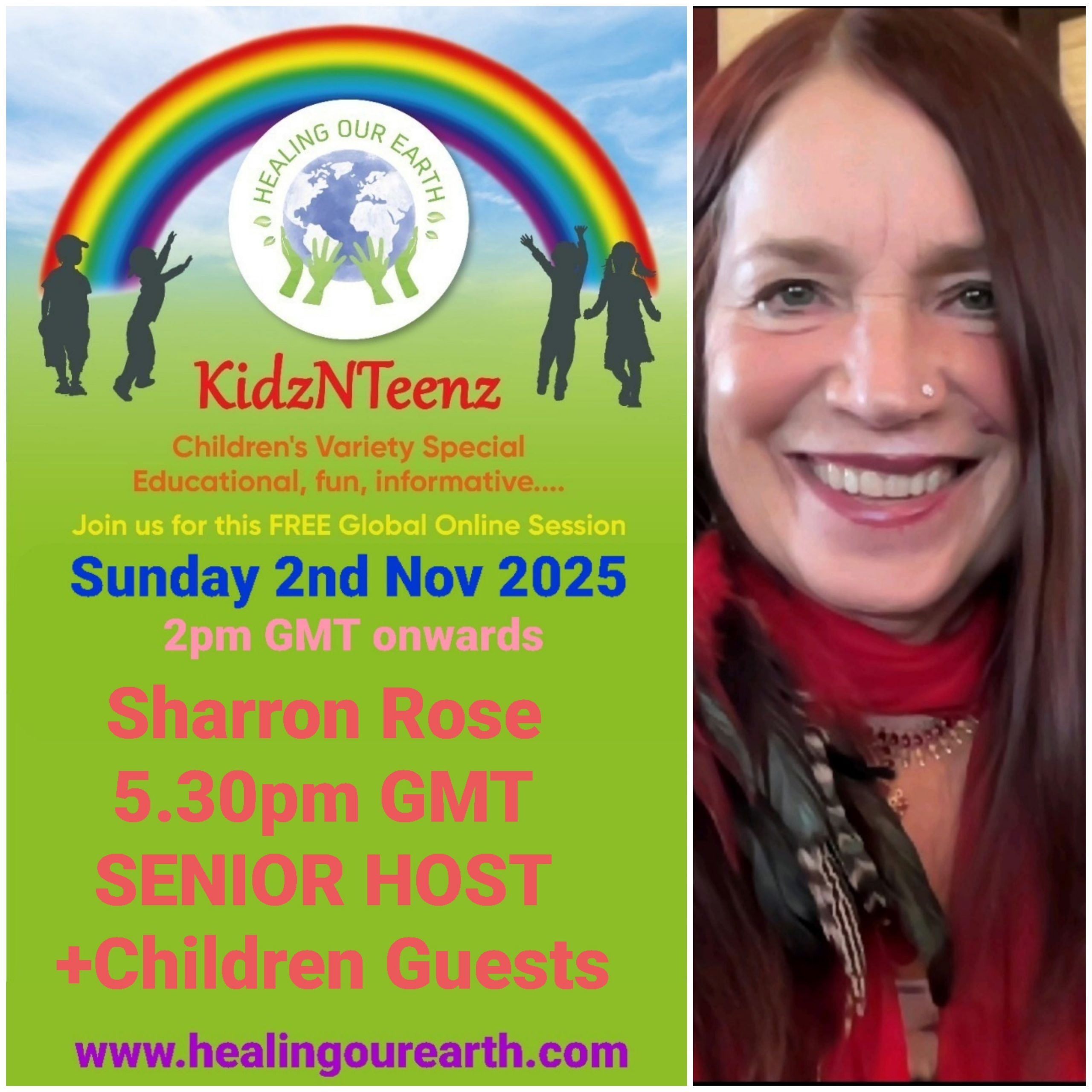 Promotional flyer for KidzNTeenz event by Healing Our Earth featuring Dr. Amrita Sharma. Event details: Sunday, July 14, 2024, at 2 PM BST (6:30 PM India). Features educational, fun content, and is hosted by senior anchor Dr. Amrita Sharma. The flyer includes a photo of Dr. Sharma and event details.