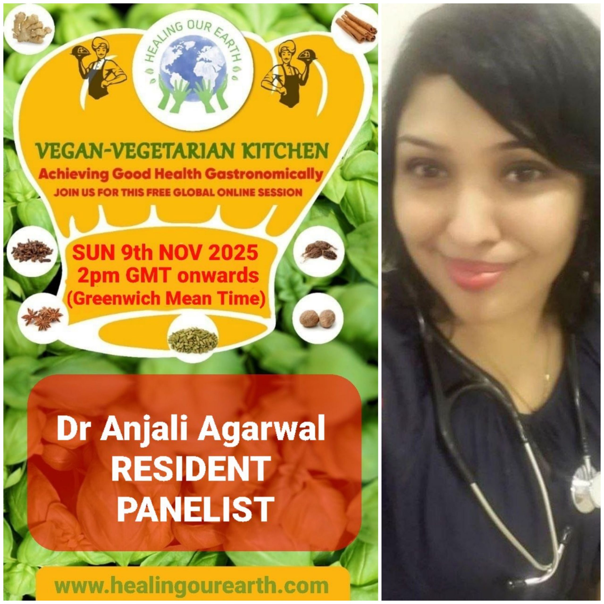 Poster for a vegan-vegetarian online event featuring Dinah Salonga, on Sunday, 23rd March at 2pm GMT. The topic is "Nutrition and Sleep: Diet’s Effect on Sleep." Includes event details, time conversions, logos, and a photo of a person smiling in a casual setting.