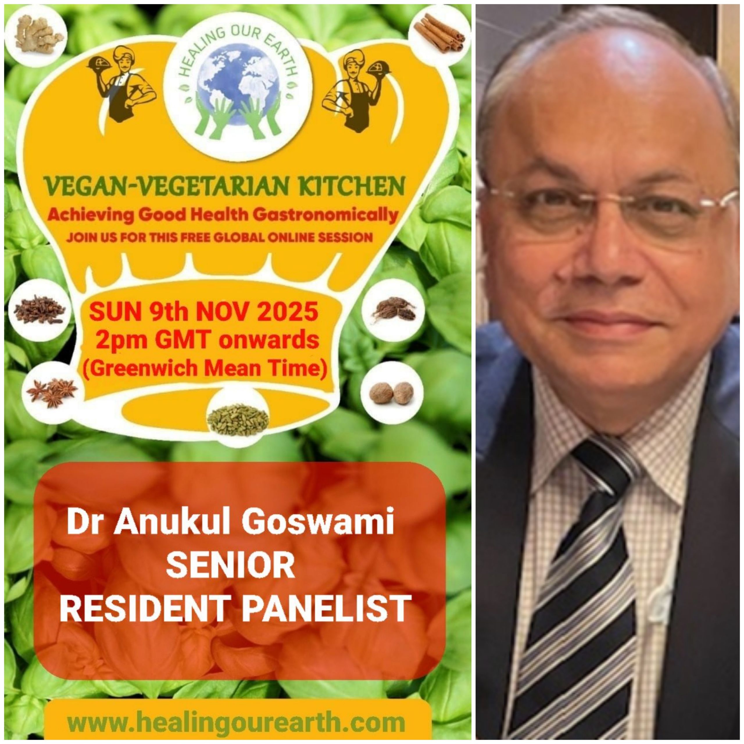 Poster for a vegan-vegetarian online event featuring Dinah Salonga, on Sunday, 23rd March at 2pm GMT. The topic is "Nutrition and Sleep: Diet’s Effect on Sleep." Includes event details, time conversions, logos, and a photo of a person smiling in a casual setting.