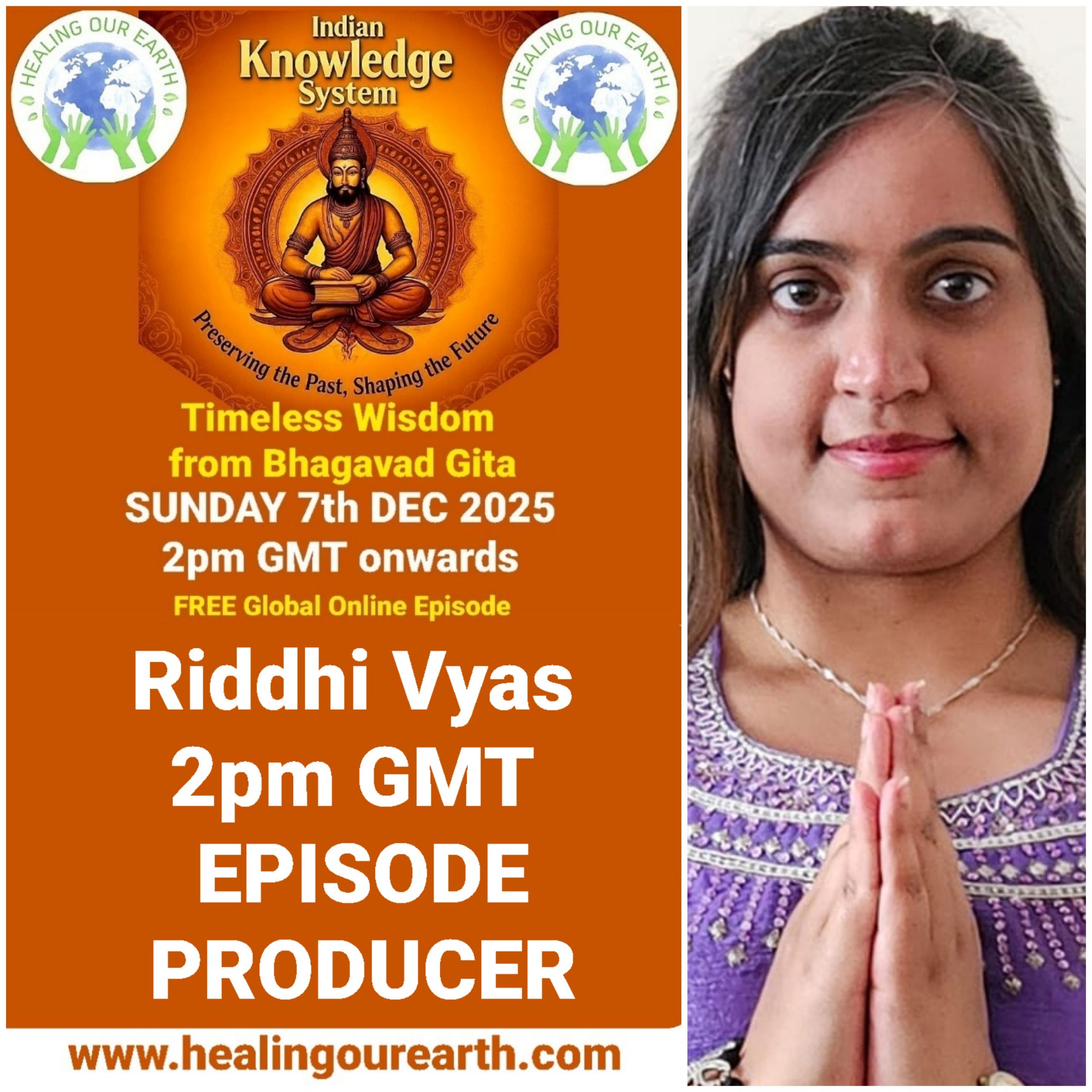 The image is a poster for a "Post COP29" online event on sustainable fashion, scheduled for Sunday, 24th November 2024, at 2pm GMT. It features a smiling woman in traditional attire next to text with event details, organized by healingourearth.com.