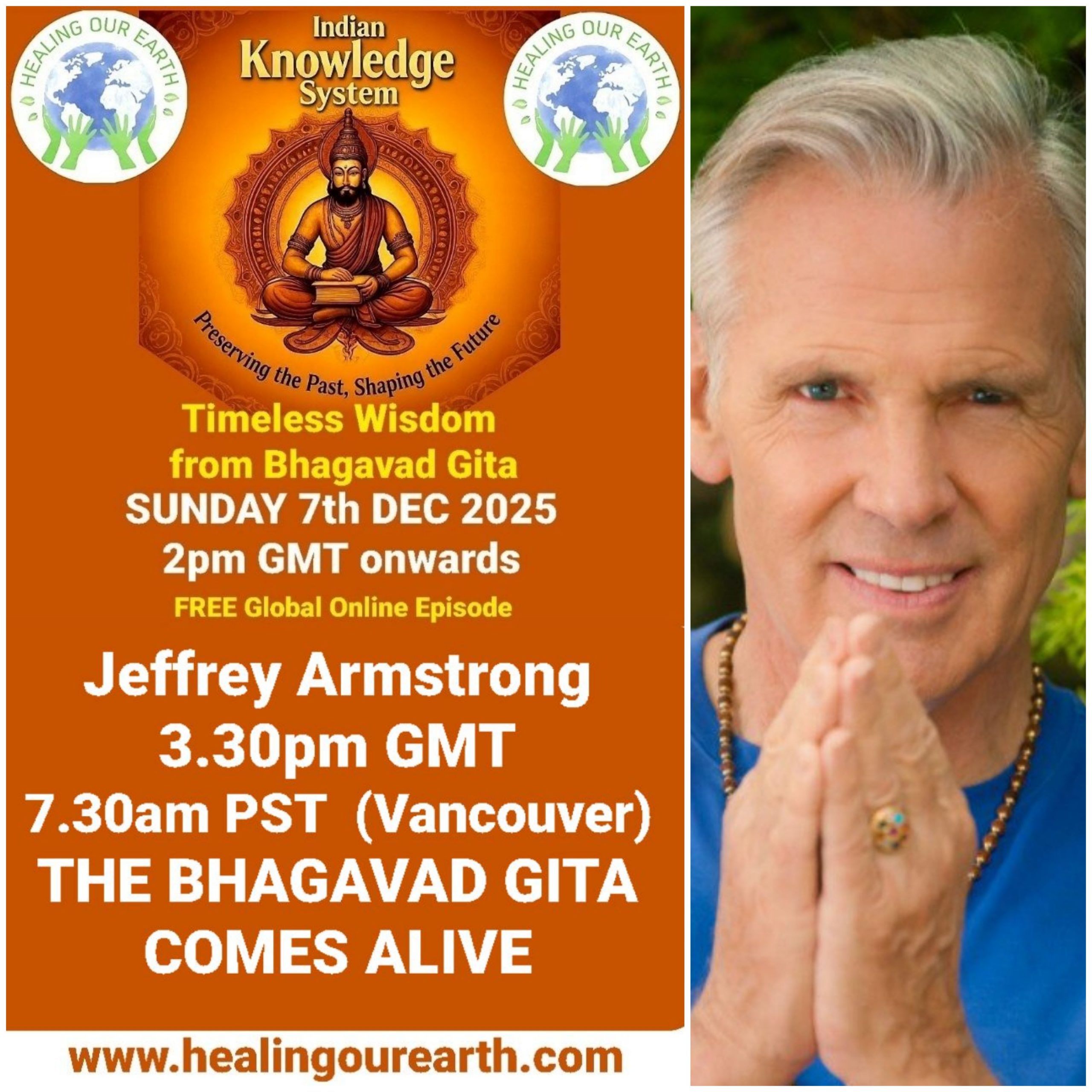 The image is a poster for a "Post COP29" online event on sustainable fashion, scheduled for Sunday, 24th November 2024, at 2pm GMT. It features a smiling woman in traditional attire next to text with event details, organized by healingourearth.com.