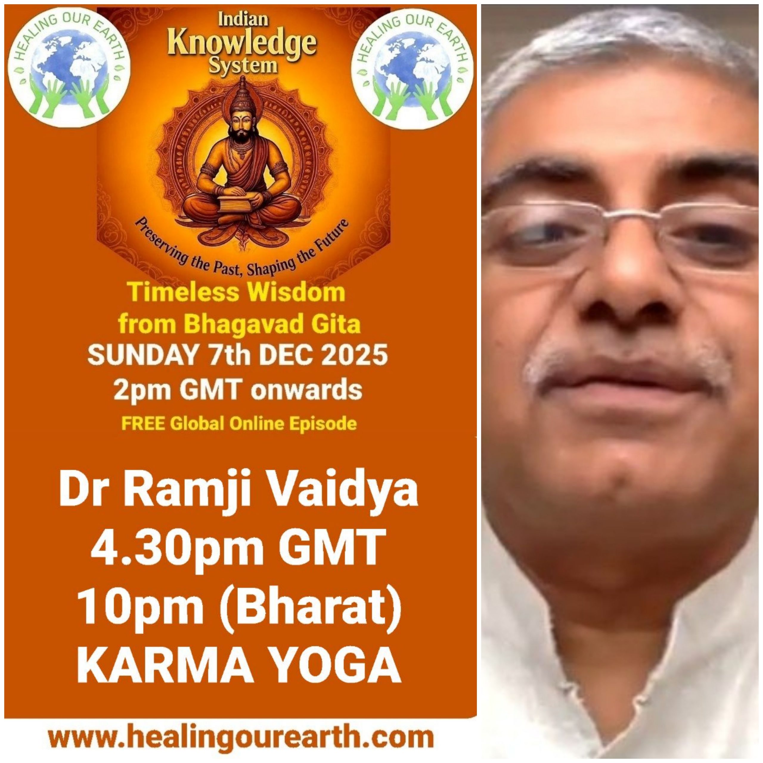 The image is a poster for a "Post COP29" online event on sustainable fashion, scheduled for Sunday, 24th November 2024, at 2pm GMT. It features a smiling woman in traditional attire next to text with event details, organized by healingourearth.com.