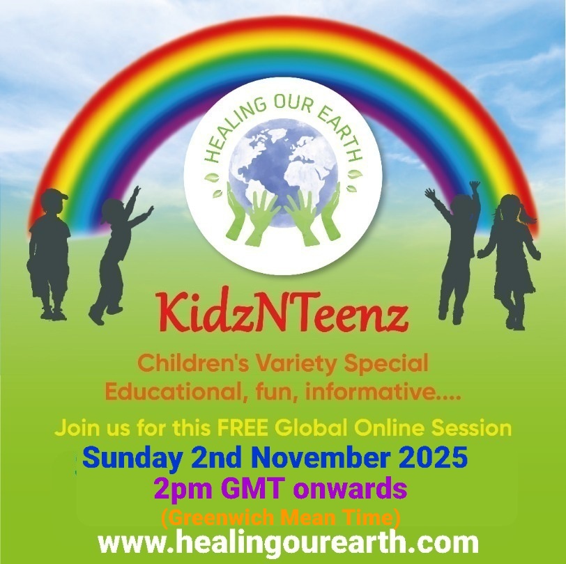 Colorful Ram Navami event poster with two images of a blue-skinned deity, promotional text, and event details. Central graphic features a planet held by hands. Event is on Sunday, 6th April 2025 at 2 PM BST. Website and Facebook link for more info.