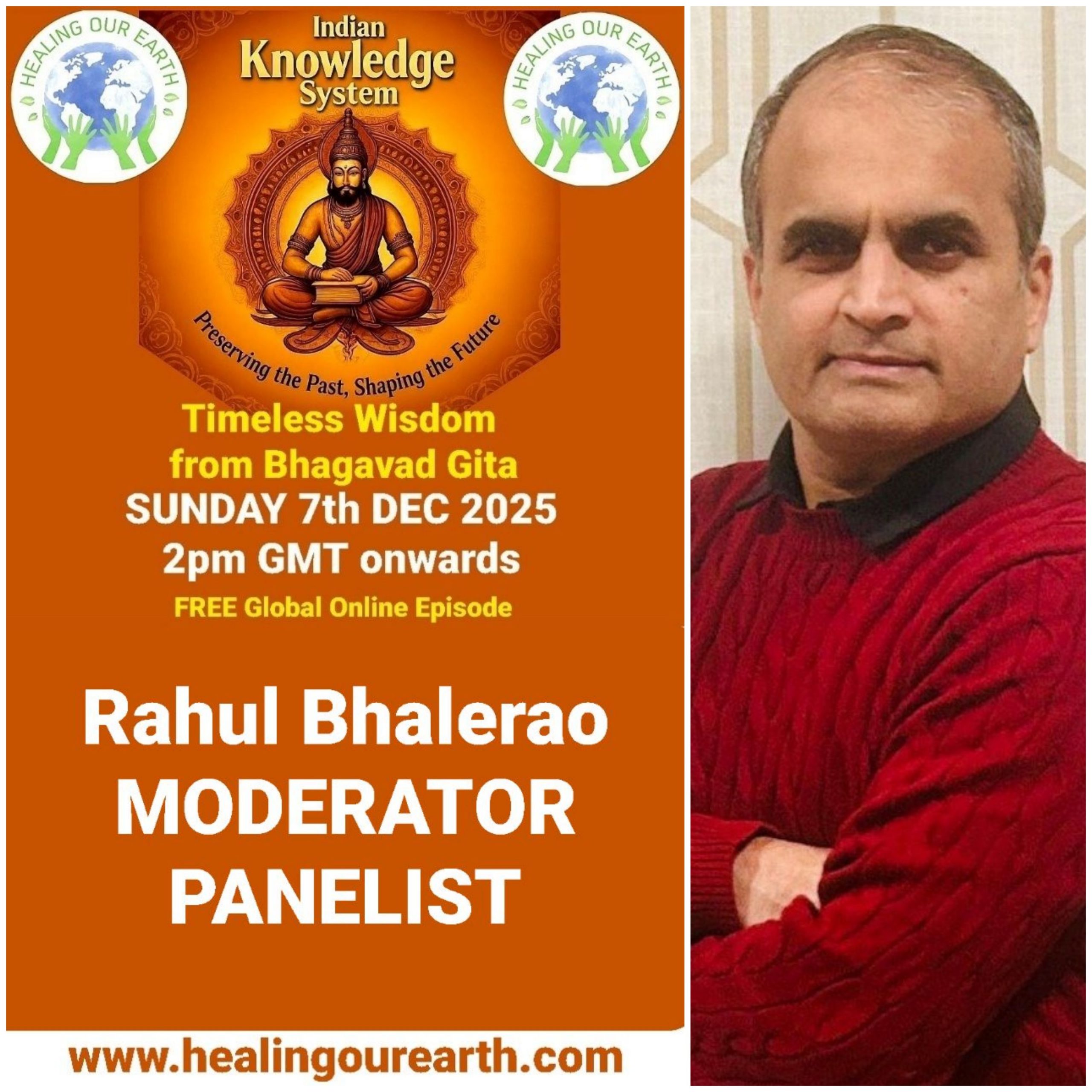 The image is a poster for a "Post COP29" online event on sustainable fashion, scheduled for Sunday, 24th November 2024, at 2pm GMT. It features a smiling woman in traditional attire next to text with event details, organized by healingourearth.com.