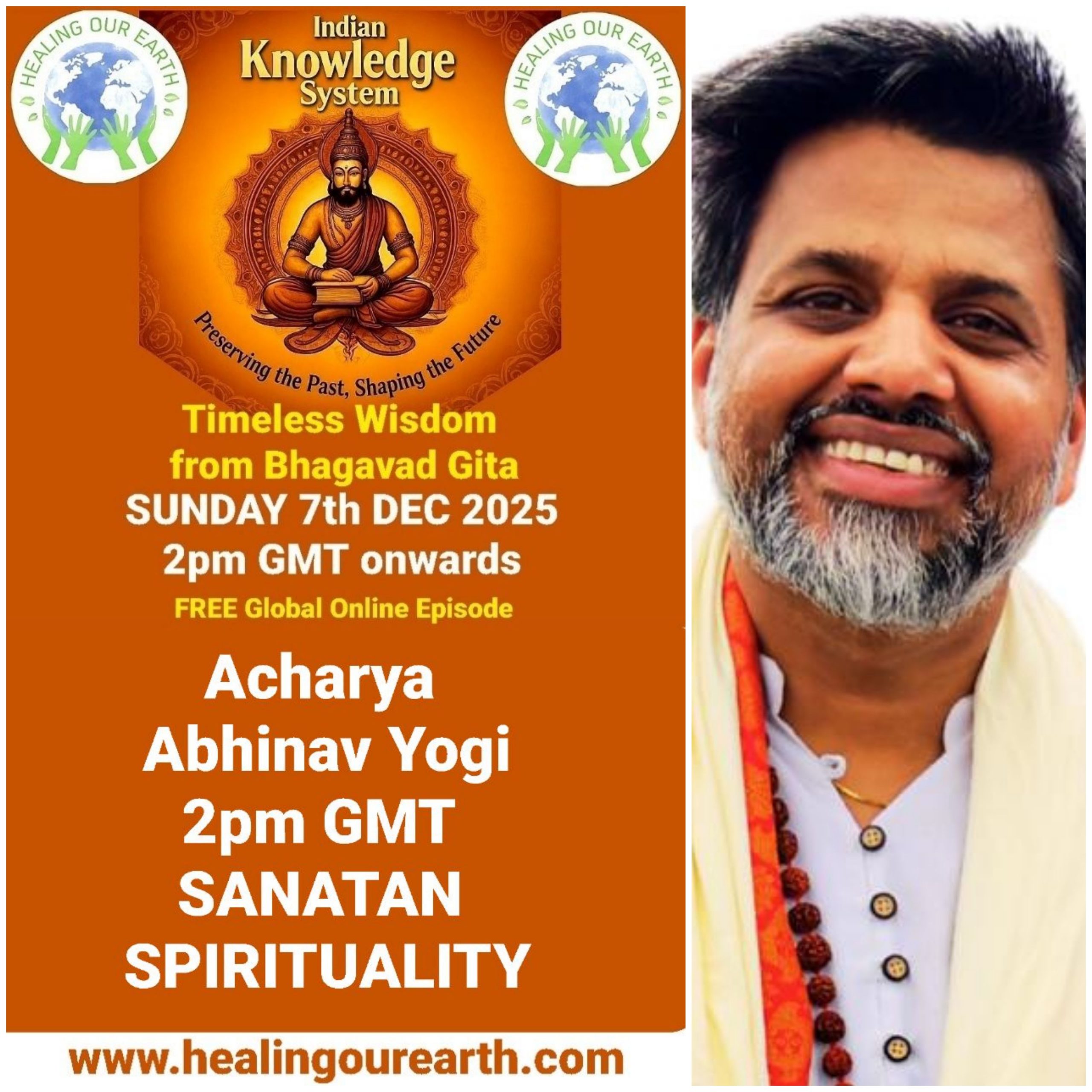 The image is a poster for a "Post COP29" online event on sustainable fashion, scheduled for Sunday, 24th November 2024, at 2pm GMT. It features a smiling woman in traditional attire next to text with event details, organized by healingourearth.com.