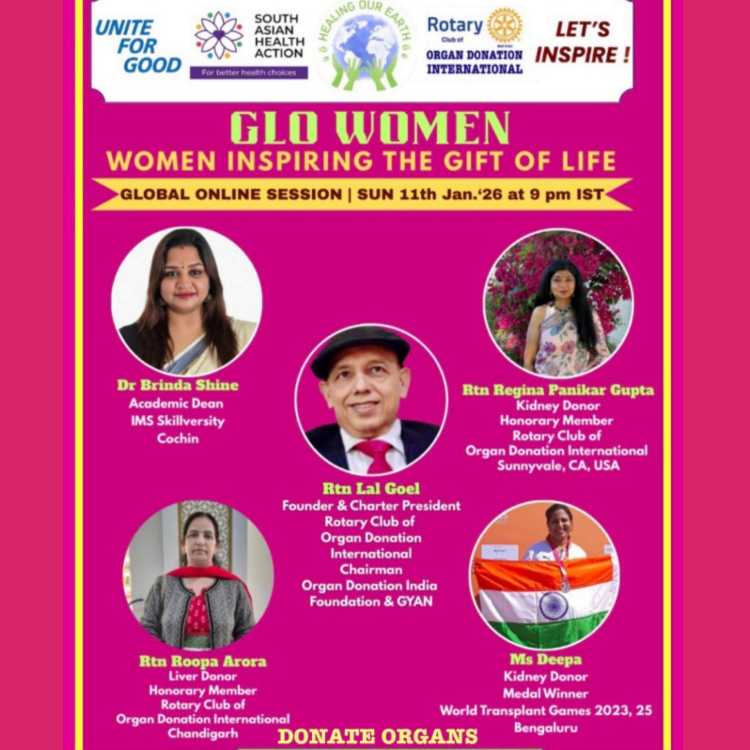 Promotional poster for a women’s self-care and empowerment online event with speaker photos, schedule, and social media details.