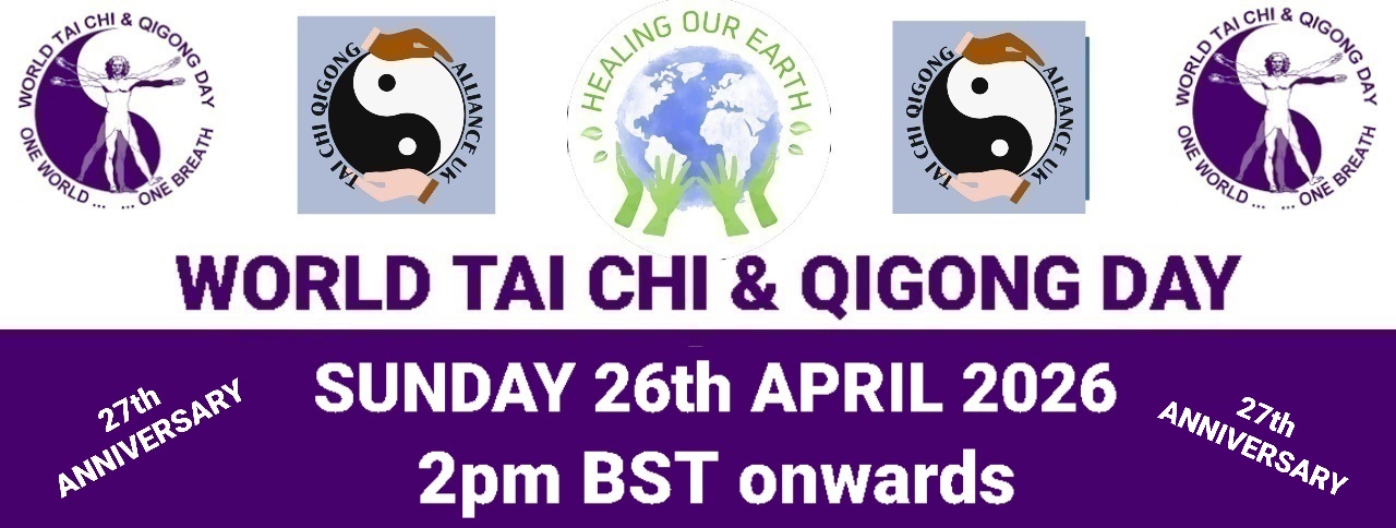 Banner for International Yoga Day Special with a figure in a yoga pose on the left and a meditating silhouette on the right. Event details in bright text: "Sunday 22nd June 2025, 2pm BST onwards." Includes the "Healing Our Earth" logo and website links for more information.