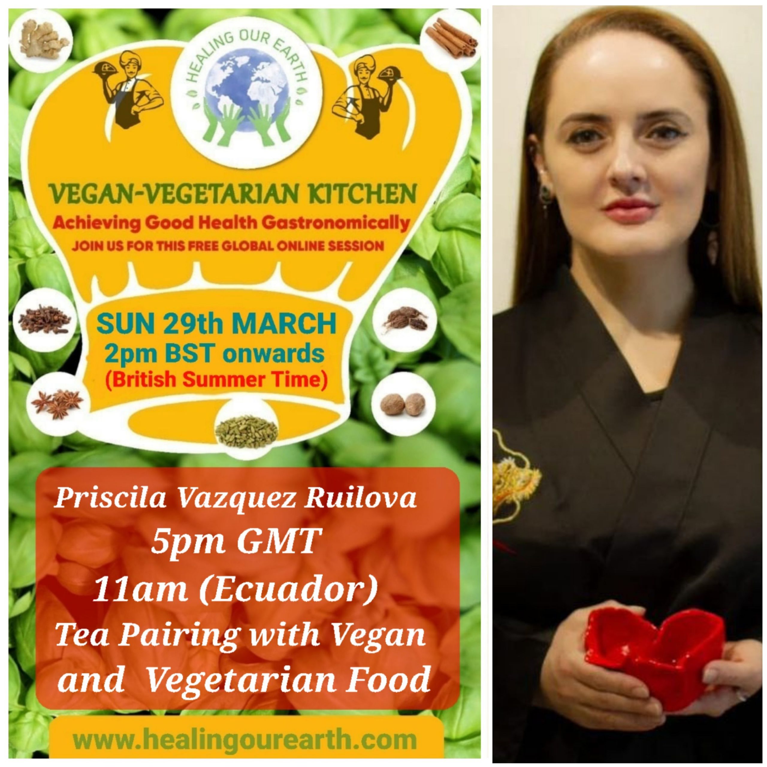 Poster for a vegan-vegetarian online event featuring Dinah Salonga, on Sunday, 23rd March at 2pm GMT. The topic is "Nutrition and Sleep: Diet’s Effect on Sleep." Includes event details, time conversions, logos, and a photo of a person smiling in a casual setting.