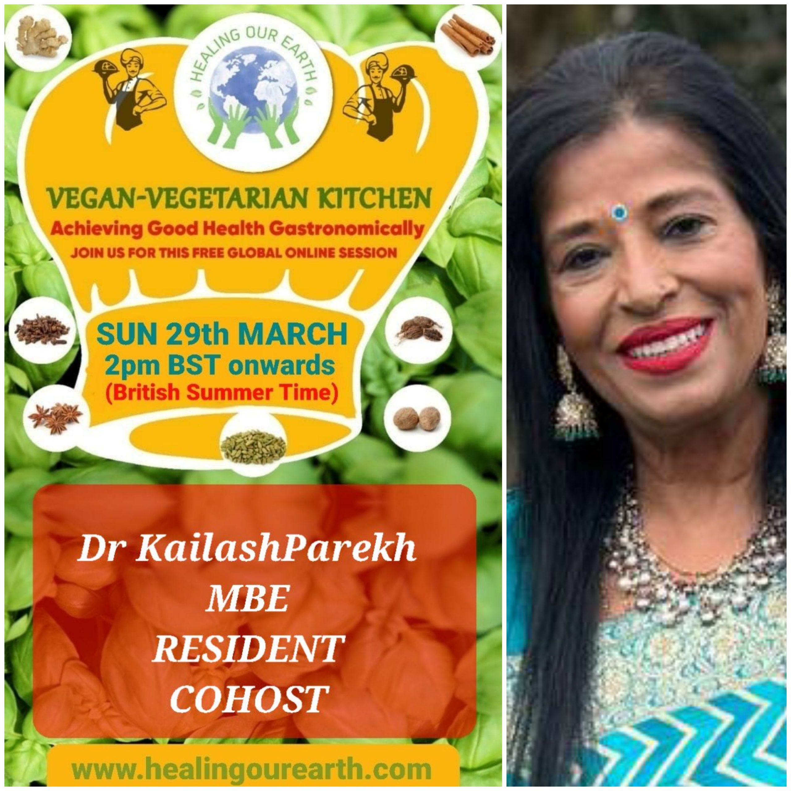 Poster for a vegan-vegetarian online event featuring Dinah Salonga, on Sunday, 23rd March at 2pm GMT. The topic is "Nutrition and Sleep: Diet’s Effect on Sleep." Includes event details, time conversions, logos, and a photo of a person smiling in a casual setting.