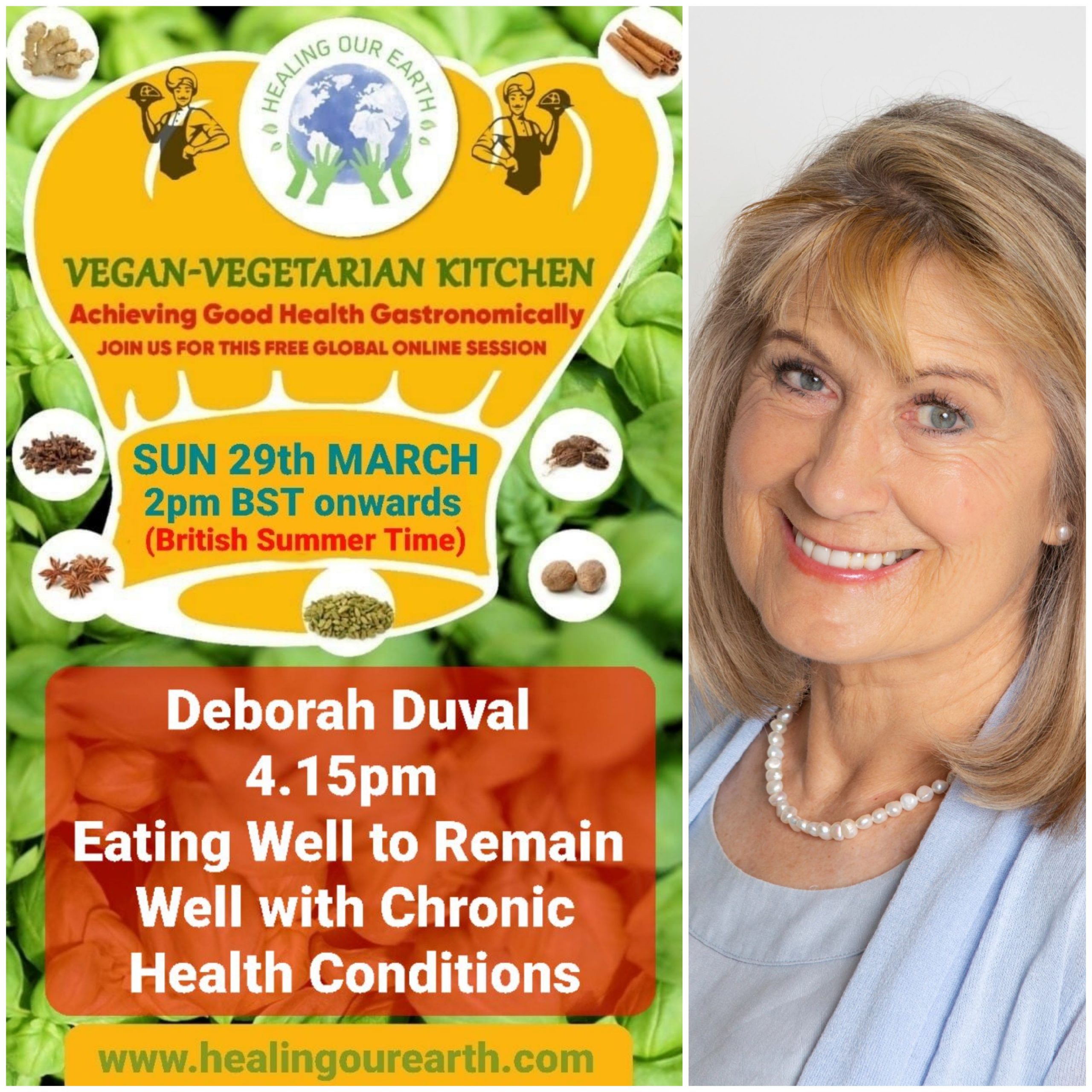 Poster for a vegan-vegetarian online event featuring Dinah Salonga, on Sunday, 23rd March at 2pm GMT. The topic is "Nutrition and Sleep: Diet’s Effect on Sleep." Includes event details, time conversions, logos, and a photo of a person smiling in a casual setting.