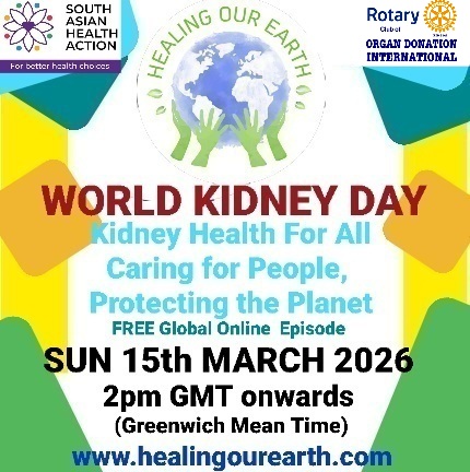 Colorful Ram Navami event poster with two images of a blue-skinned deity, promotional text, and event details. Central graphic features a planet held by hands. Event is on Sunday, 6th April 2025 at 2 PM BST. Website and Facebook link for more info.