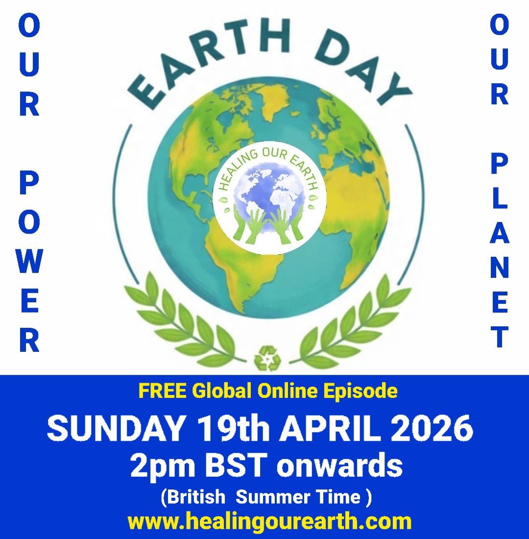 Colorful Ram Navami event poster with two images of a blue-skinned deity, promotional text, and event details. Central graphic features a planet held by hands. Event is on Sunday, 6th April 2025 at 2 PM BST. Website and Facebook link for more info.
