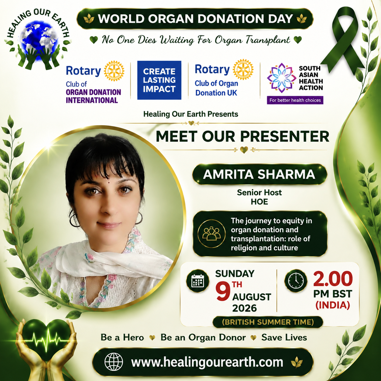 Amrita Sharma, Senior Host, Healing Our Earth