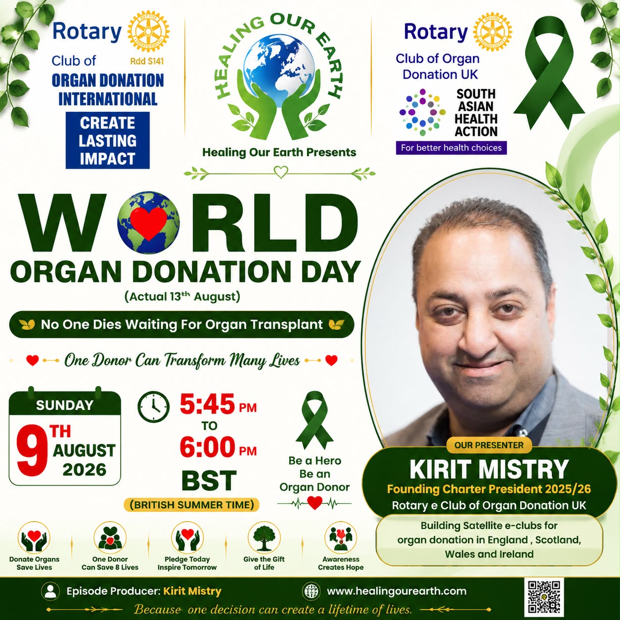 Kirit Mistry, Founding Charter President 2025/26, Rotary e-Club of Organ Donation UK