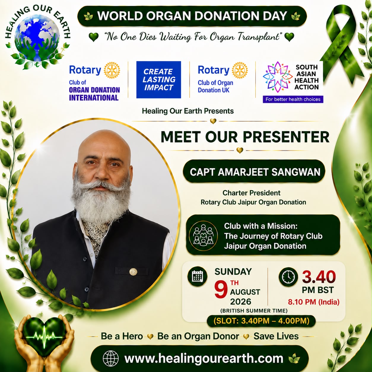 Capt Amarjeet Sangwan, Charter President, Rotary Club Jaipur Organ Donation