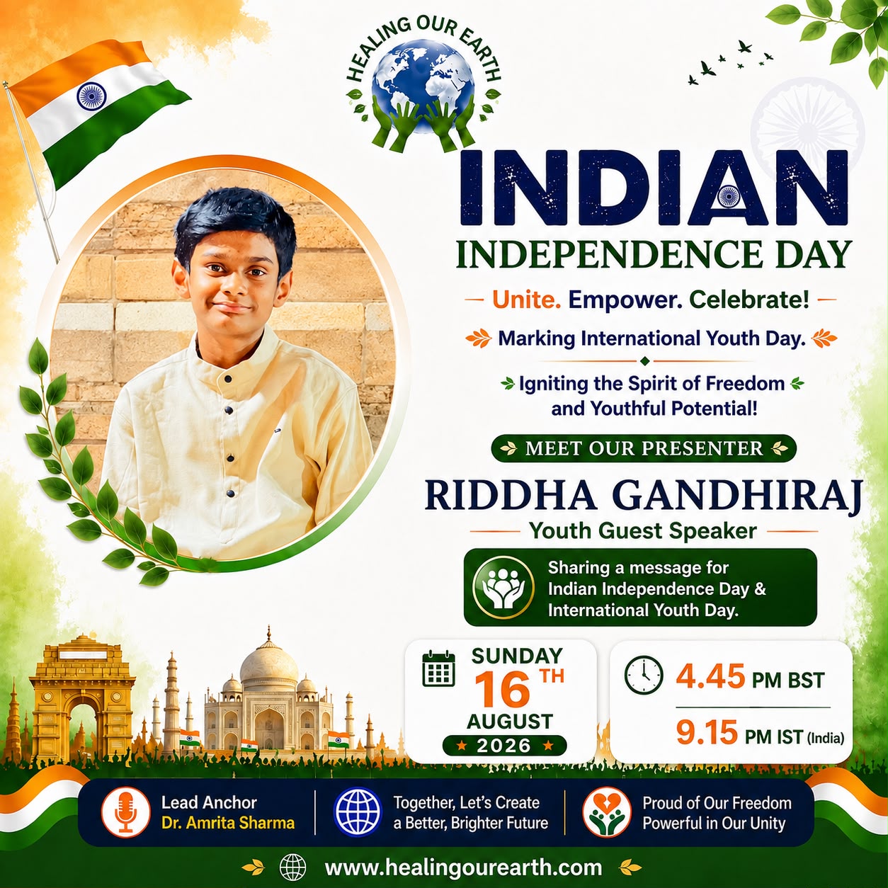 Riddha Gandhiraj, speaking at Indian Independence Day 2026