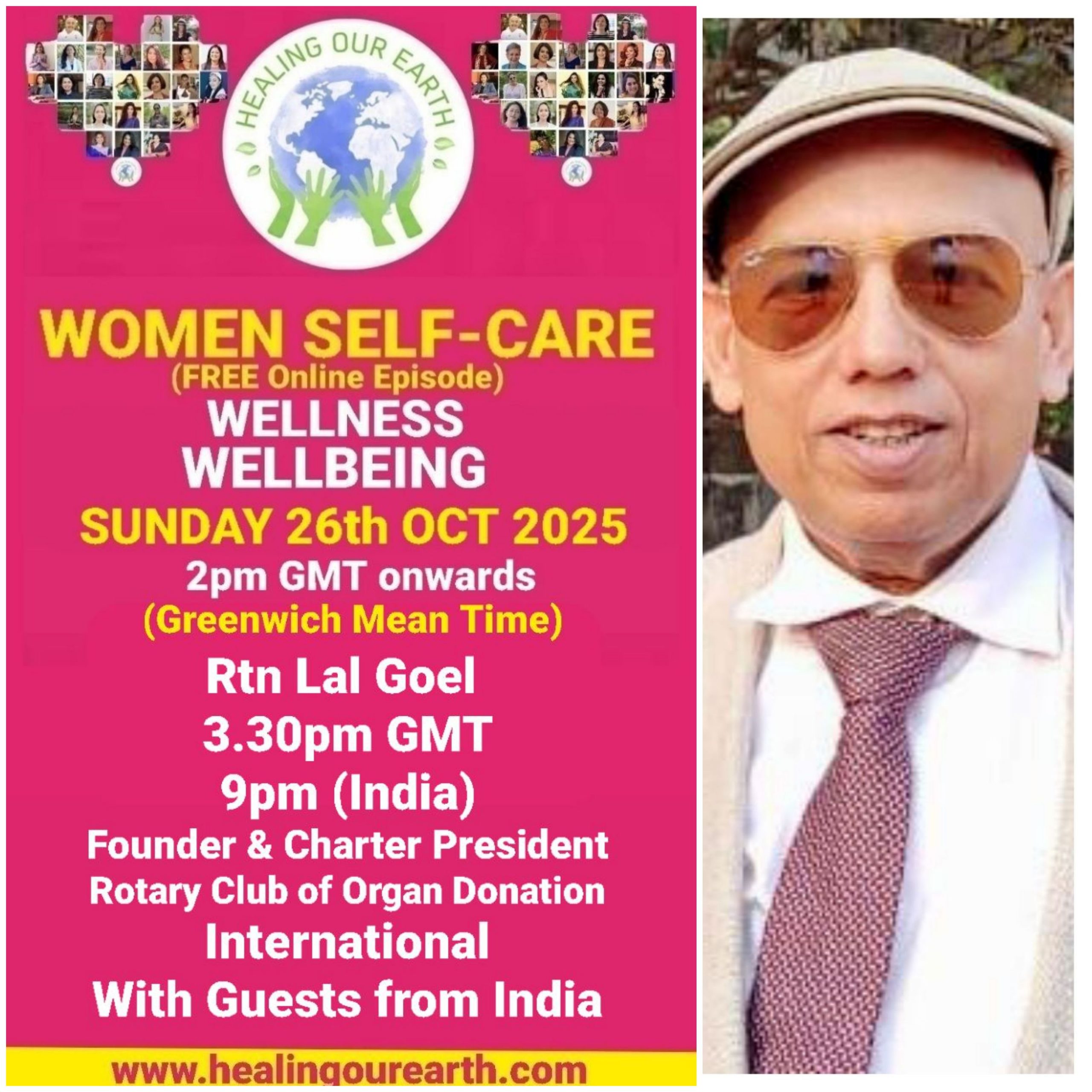 Promotional poster for a women’s self-care and empowerment online event with speaker photos, schedule, and social media details.